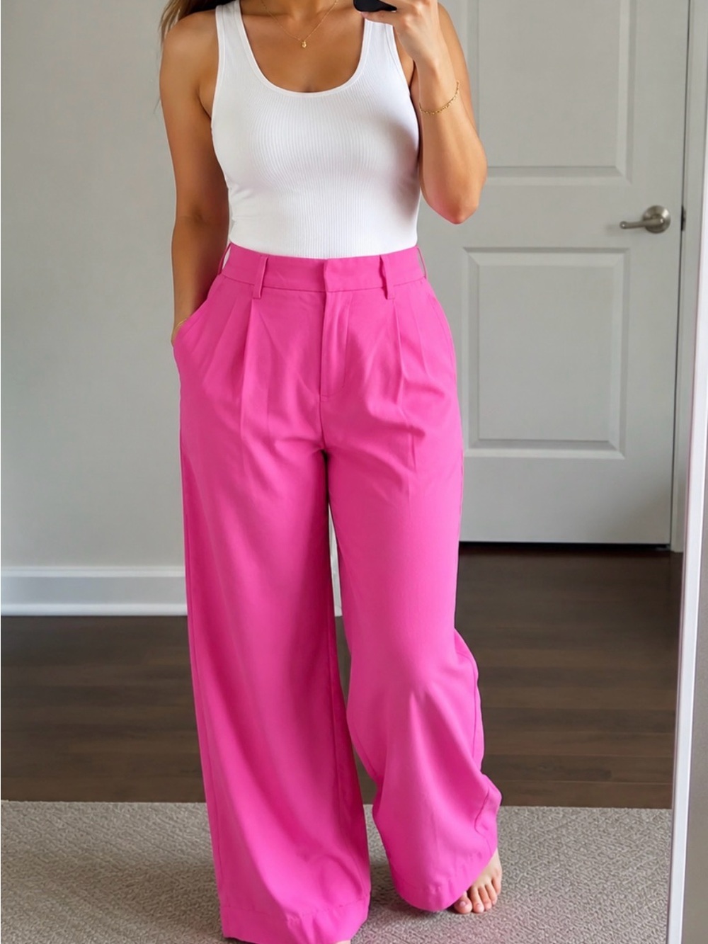 High-Waist Wide Leg Pants in Hot Pink